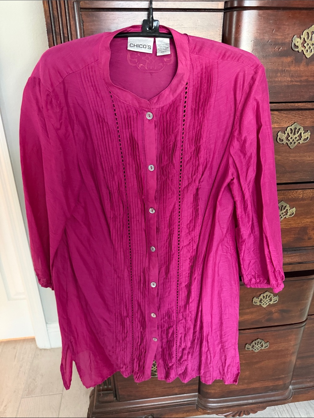 Chico's Women's Bright Fuchsia Button-Down Tunic Shirt